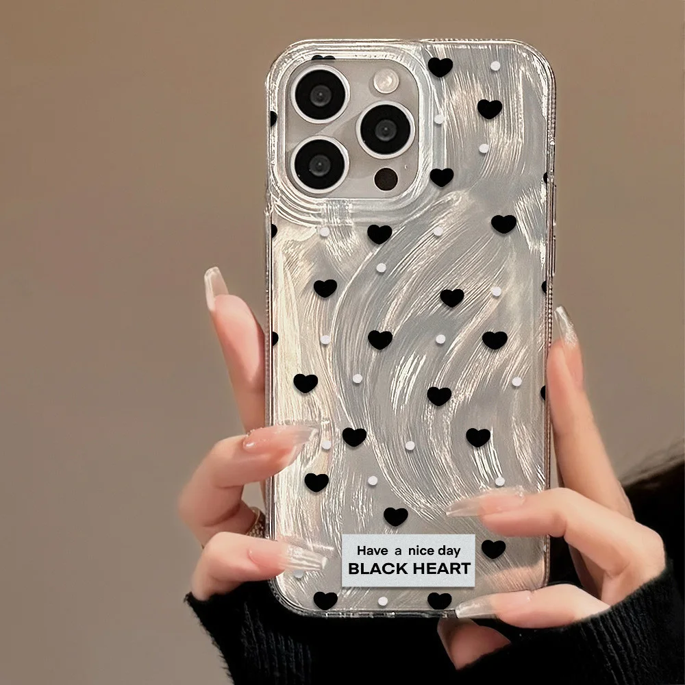 

Love Heart Phone Case For iPhone 13 11 12 14 15 16 Pro Max Case Funda iPhone 15 14 16 Plus Shockproof Soft Laser Silver Cover