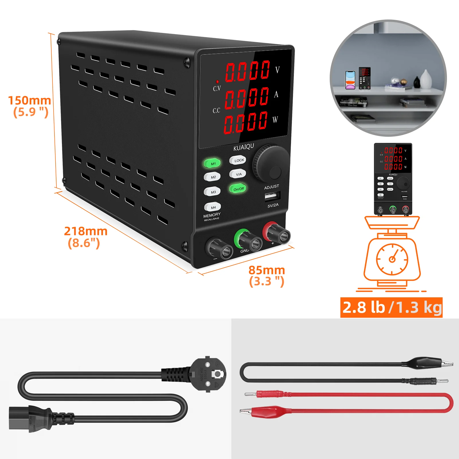 KUAIQU Bench DC Power Supply with 4 Memory Presets (M1-M4) for Quick Recall,30V 60V 120V Programmable DC Power Supply Adjustable