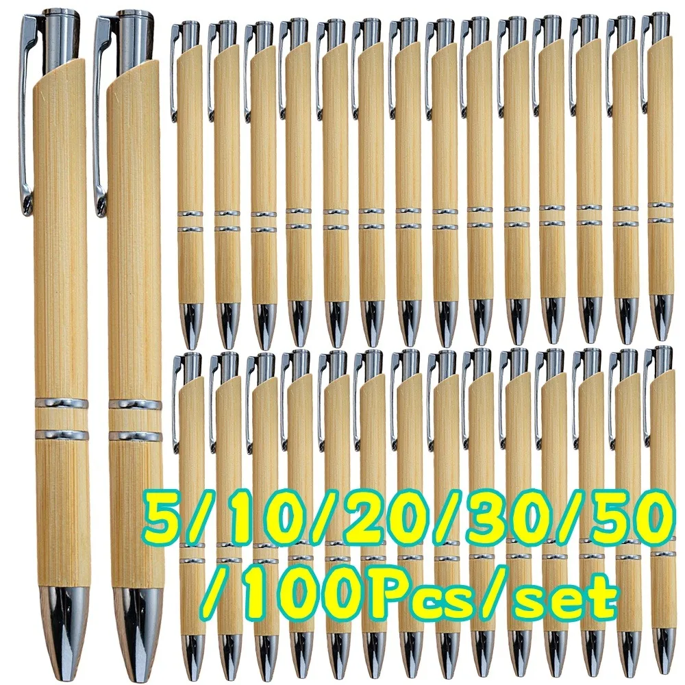 

5-100PCS New Pushing Bamboo Pen Creative Stationery Gift Pushing Ball Pen Wholesale Advertising Ball Pen