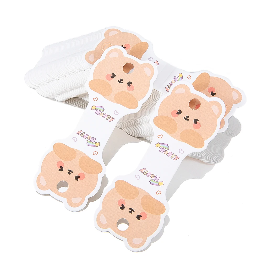 

50pcs 9.5x4cm Cute Bear Packaging Cards Foldable Kraft Paper Cards for DIY Jewelry Retail Hair Rope Price Hanging Tags Label