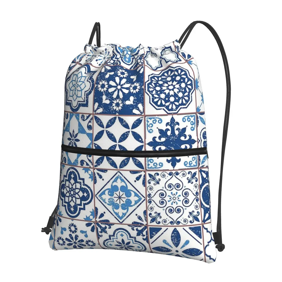 

Portuguese Azulejos Backpacks Casual Portable Drawstring Bags Sports Bag Book Bags For Travel Students