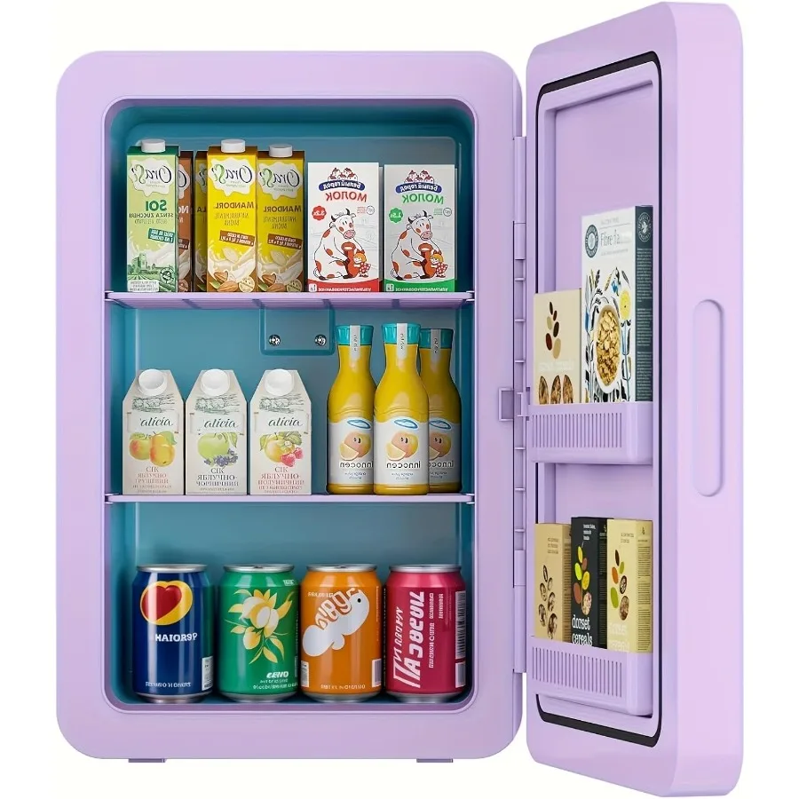 

22L/30Cans Mini Fridge for Bedroom 12V DC Portable Cooler and Warmer with Glass Front Compact Refrigerator Ideal for Car Office