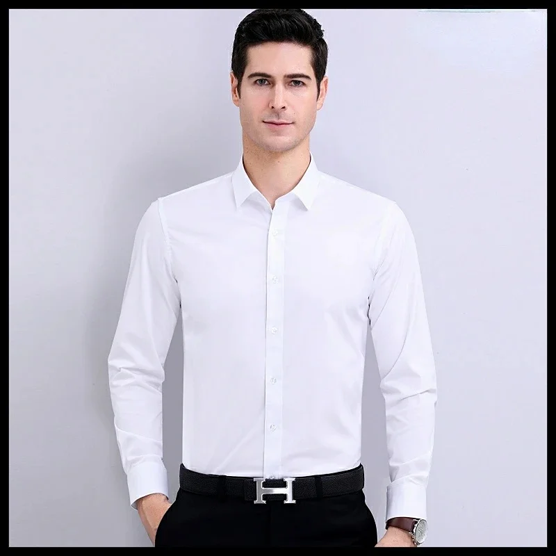 Tcyeek Men's High-grade Real Silk Shirts Spring Long Sleeve Top Formal Business White Shirt 100% Mulberry Homme LM