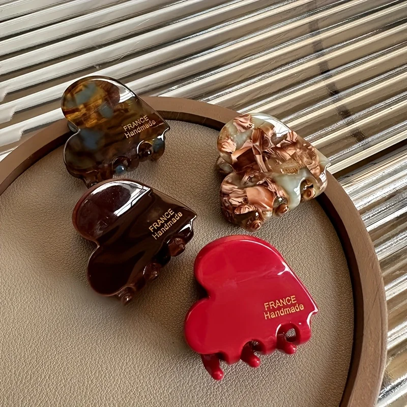 2 Stück französische Acetat-Haarspange, New Love, kleiner Griffclip auf der Rückseite des Kopfes, seitlich gebrochene Haarspange, Haar-Accessoires