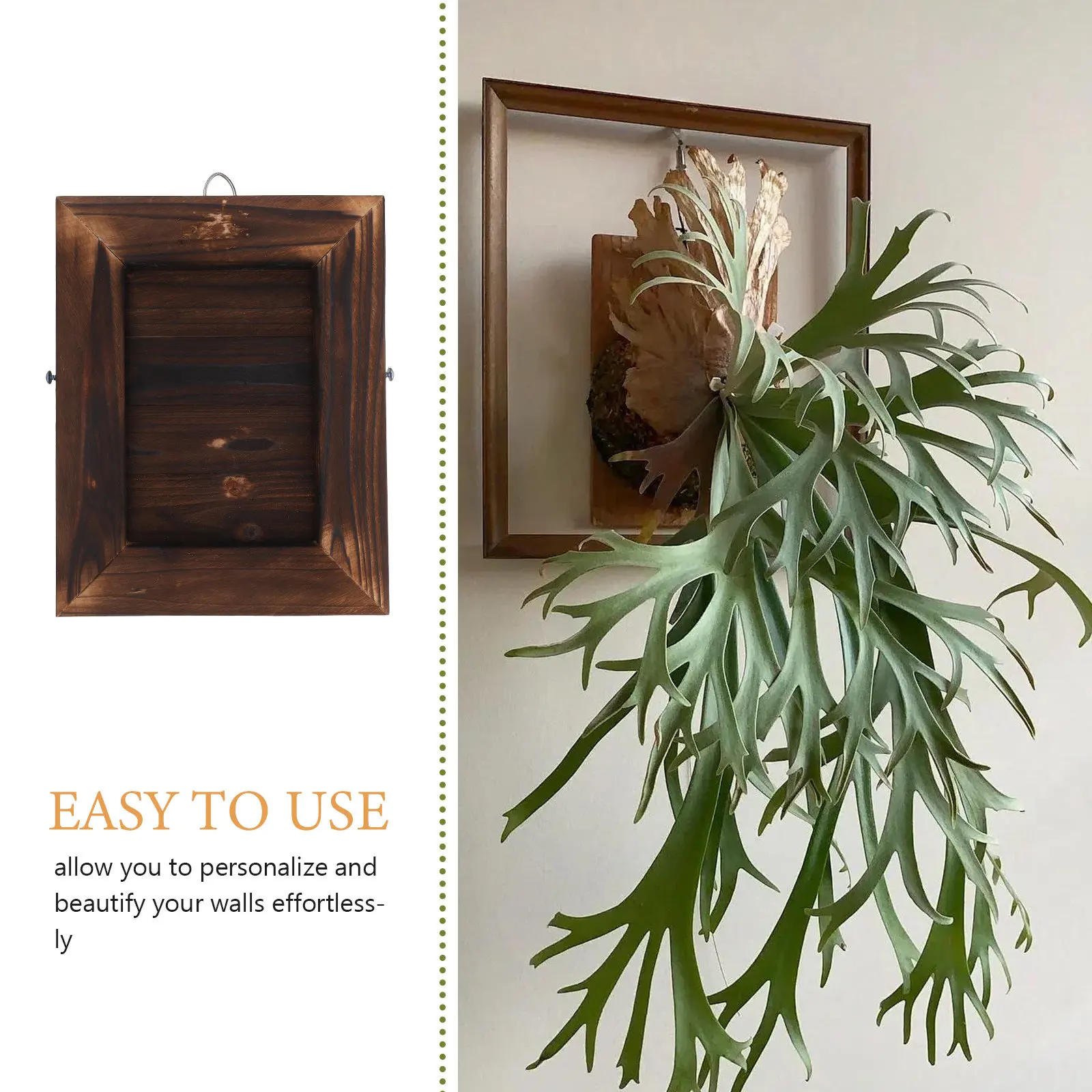 Macetero de pared con forma de asta de ciervo, de madera carbonizada maciza, marco colgante para plantas de 10x8 pulgadas, decoración vertical para interiores.