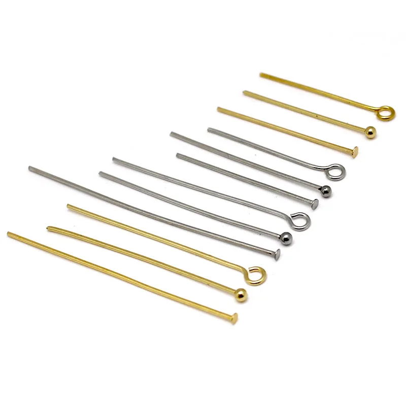 100Pcs Stainless Steel Long Heads Eye Flat Head Pin Gold Silver Plated Ball Head Pins For Jewelry Findings Making Accessories