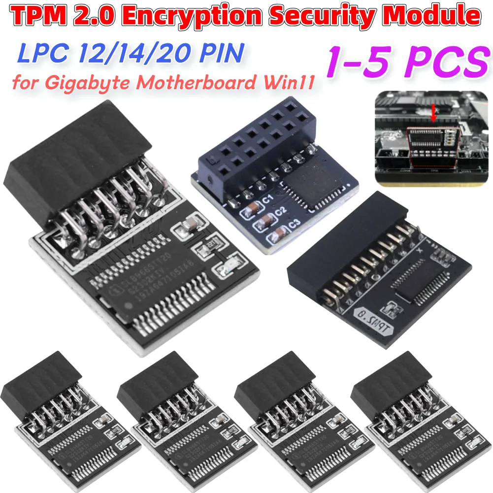 1-5PCS TPM 2.0 LPC-12/14/20PIN Trusted Platform Module Motherboard Card Remote Encryption SATA for Gigabyte Motherboard Win11