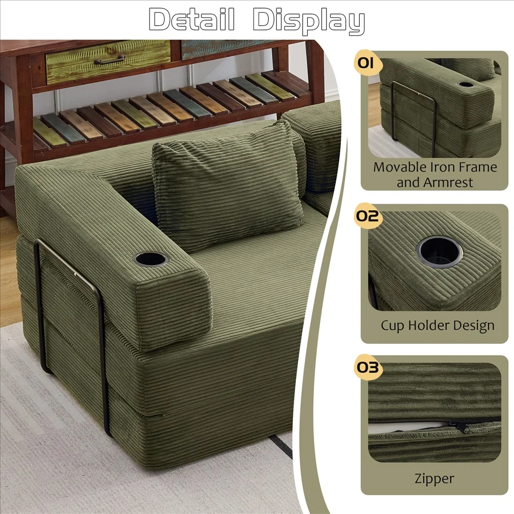 Modernes Frei Kombinierbares Modulares Ecksofa Olivgrüner Cord Convertible Couch mit Getränkehaltern Platzsparende Möbel – Detail 29