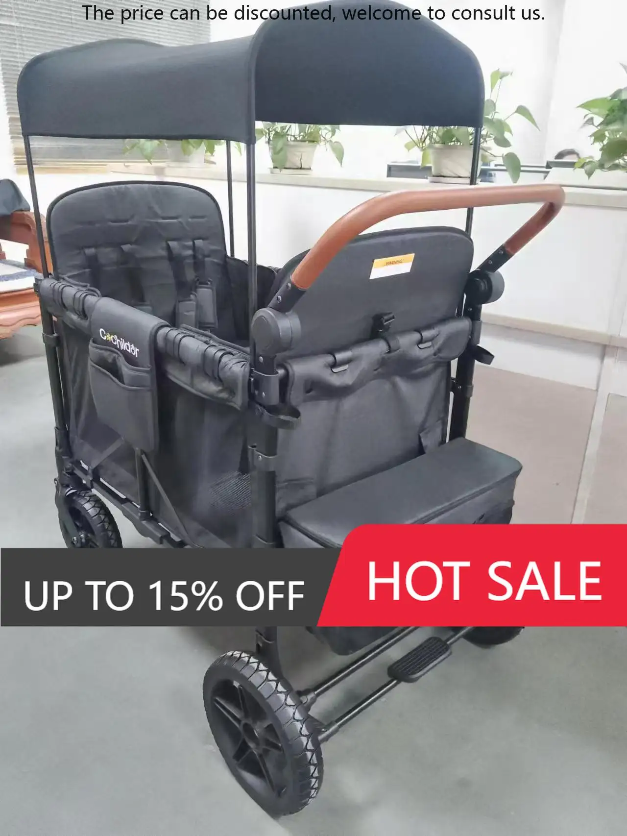 

Kids Stroller Wagon For 4 Kids, Wagon Cart Featuring 4 High Seat With 5-Point Harnesses And Adjustable Canopy