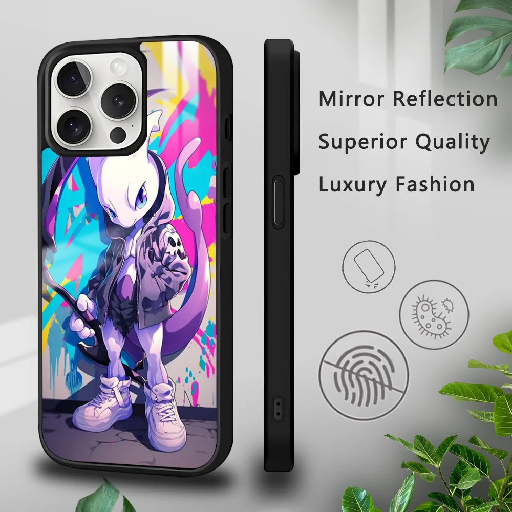 Hip Hop Mewtwo Phone Case For iPhone 15 14 13 12 11 Pro Xs Max Mini XR X 7 8 Plus luxury Mirror Hard Funda