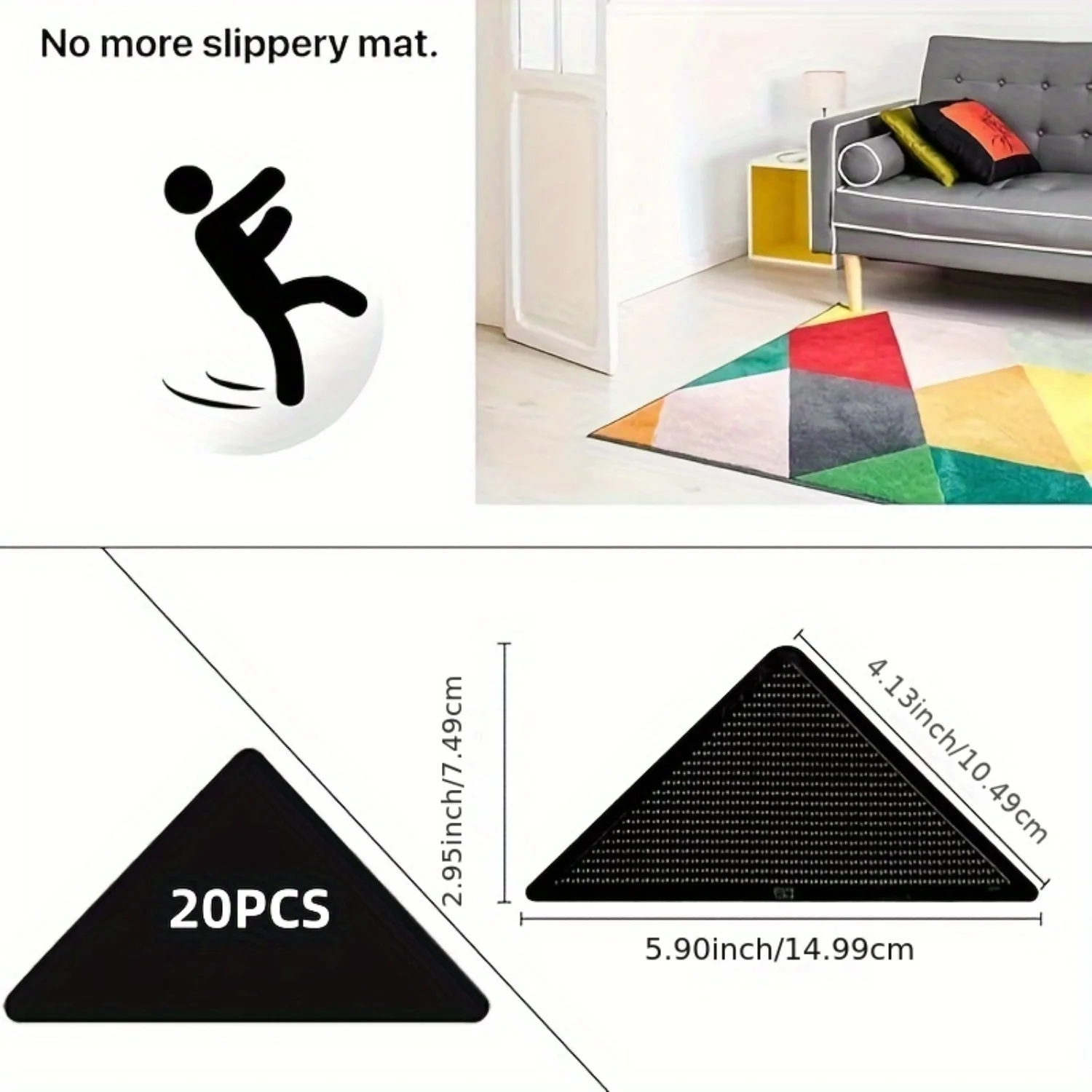 20 Pcs Anti-Skid Rug Grippers - Reusable Washable Adhesive Tape - Dual-Sided Rug Pad for Hardwood Floors & Tiles - Corner Rug St