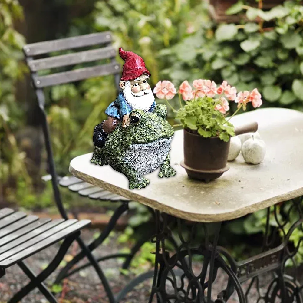 Statue Ornaments Frog Gnome Courtyards Desks Garden Lawns Outdoor 11*9.5*15.2cm Fade-resistant Interior Dec Resin