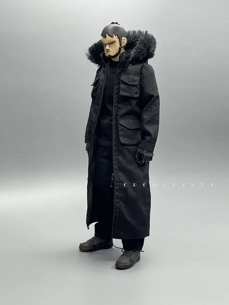 1/6 Man Soldier Black Long Windbreaker Coat Black Fur Hat Trendy Pocket Decoration Clothes Accessory Fit 12" Action Figure Body