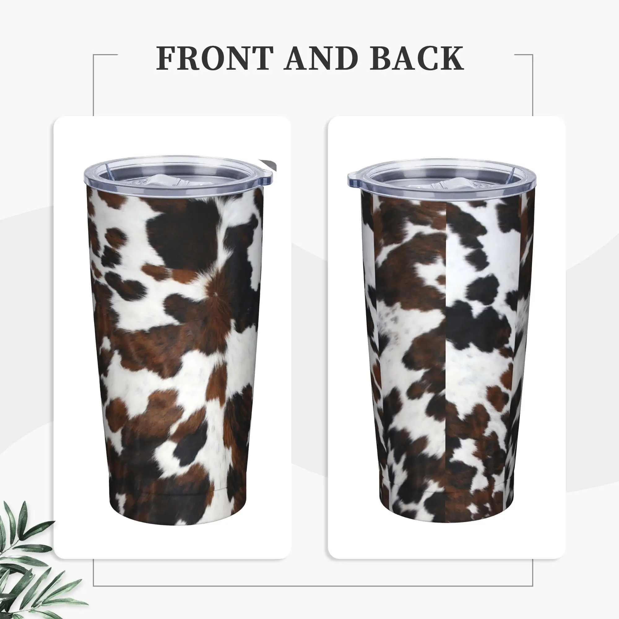 Cowhide Tan Texture Tumbler Vacuum Insulated Fur Leopard Pattern Thermal Cup with Lid Straw Smoothie Tea Mug Spill Proof, 20oz