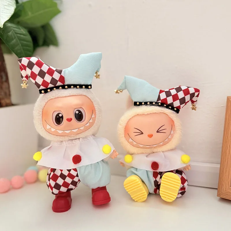 

Clown Themed Clothes For Labubu Star Decorated Color Blocked Clown Hats White Tops With Colorful PomPoms Paired