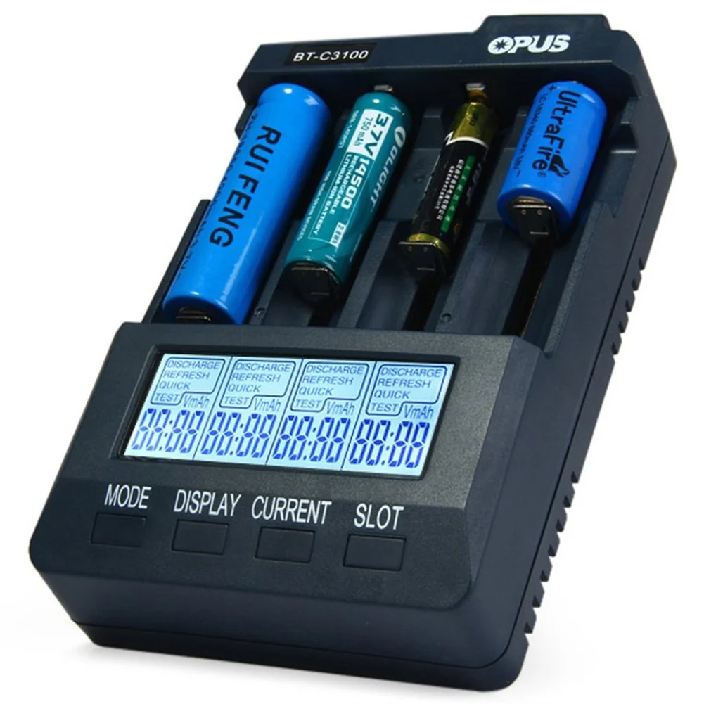 

OPUS BT-C3100 4 Slots Smart Universal Charger Battery Charger Adapter Compatible For Rechargeable Li-ion Batteries NiCd NiMH AA