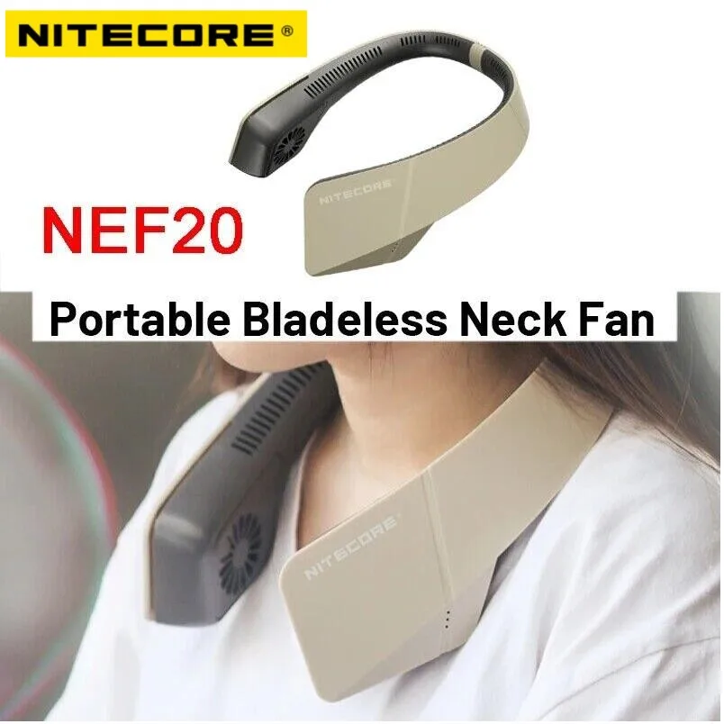 

NITECORE NEF20 Portable Soft Wind Hanging Neck Fan Bladeless MuteUSB-C Rechargeable Neckband Air Cooler Built-in 4000mAh Battery