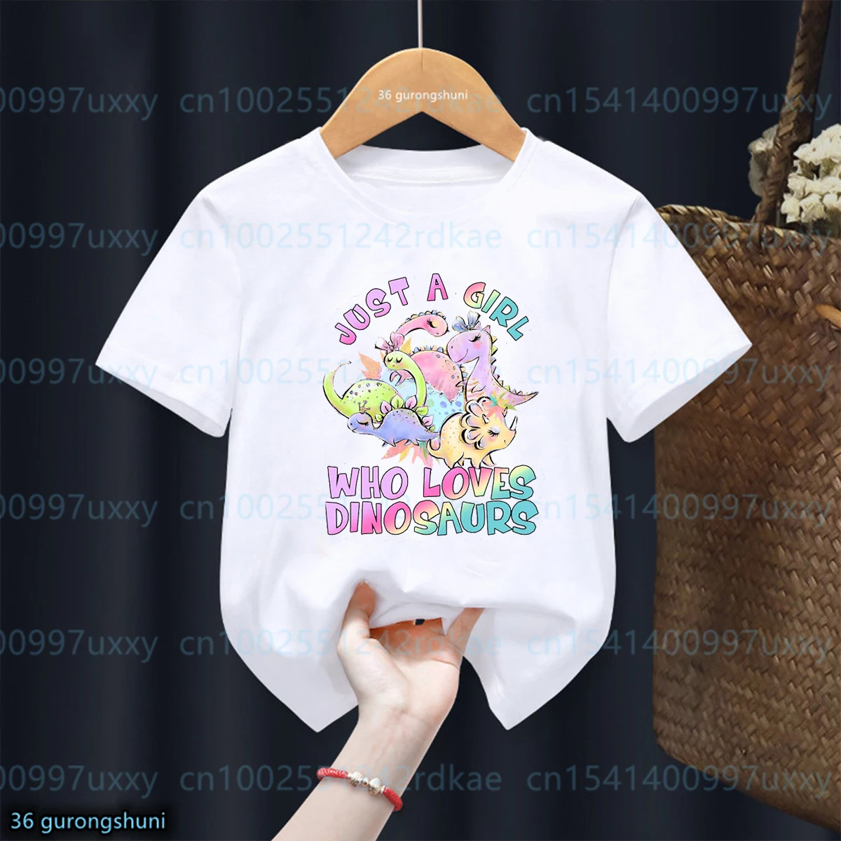 Hanya seorang gadis yang mencintai dinosaurus, gadis dinosaurus hadiah Tshirt anak-anak lucu Tshirt mode musim panas gadis kaus putih Pink kemeja atasan