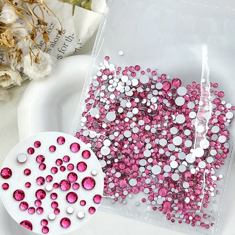 1440Pcs Round Non Hotfix Glitter Bling Manicure Strass Silver Flatback Resin Rhinestones Glue On Beads Nail Art Gems Diy