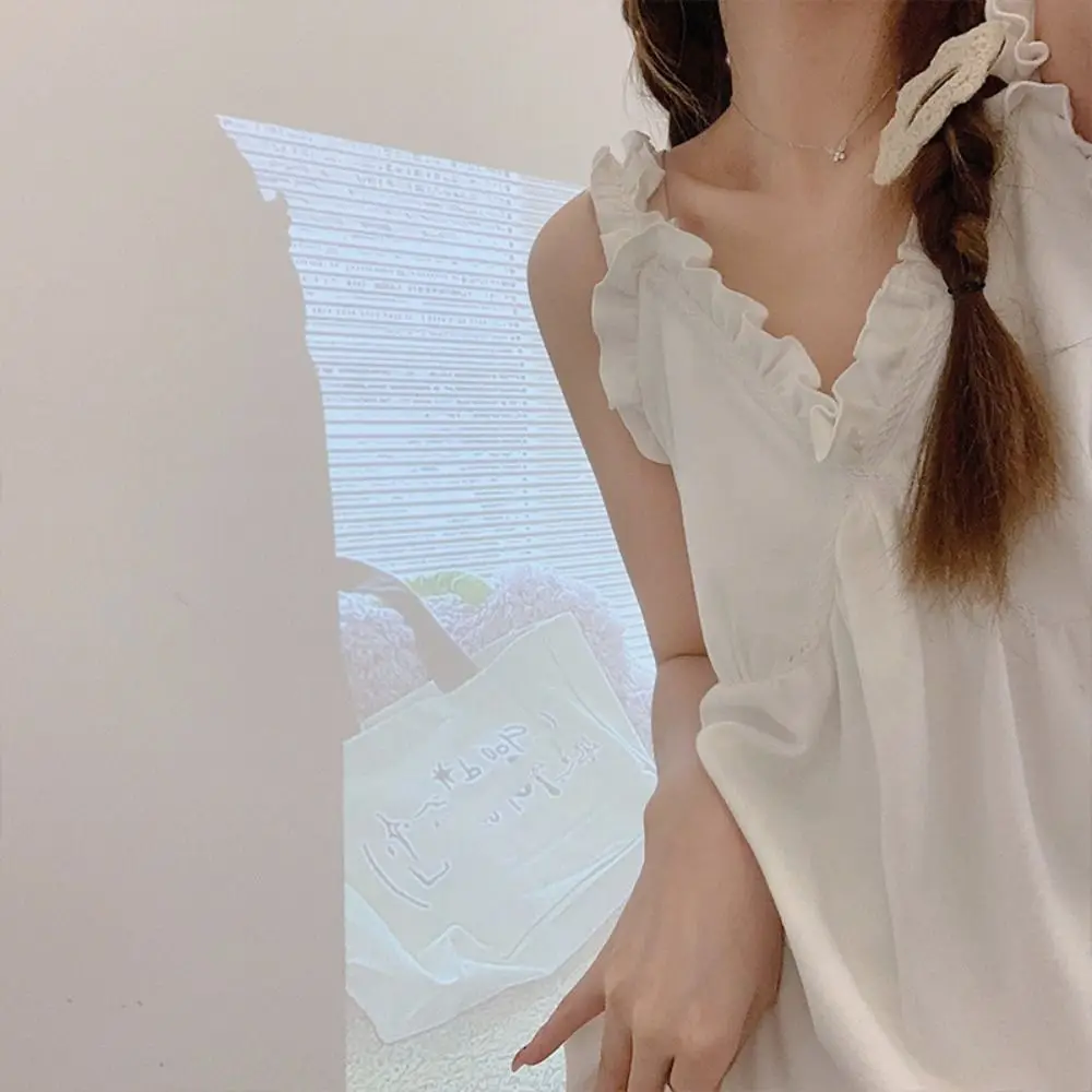 우아한 프릴 여성 잠옷 복장 민소매 느슨한 서스펜더 Nightdress v 넥 Homewear 슬링 나이트 가운 소녀