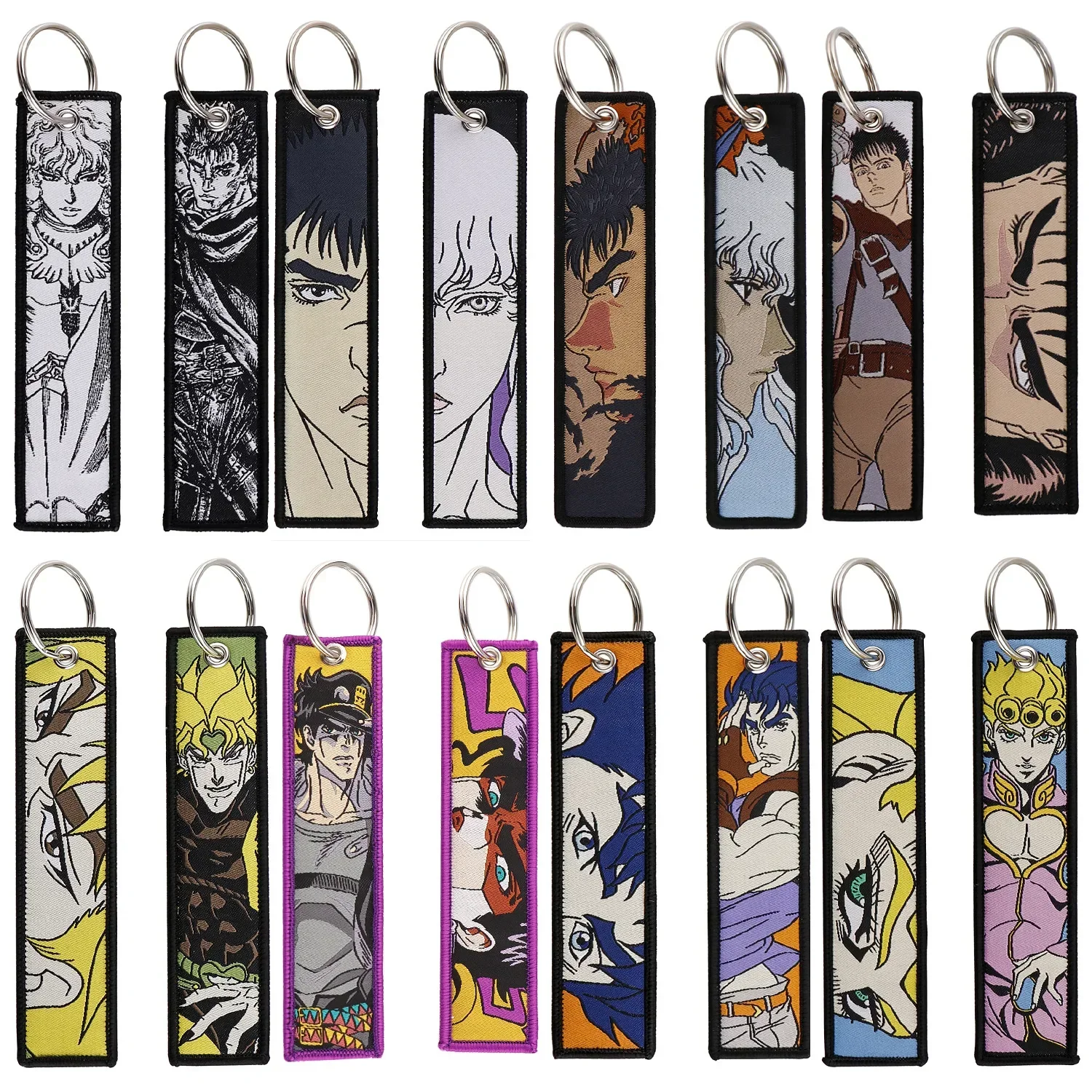 Anime JoJo Bizarre Berserker Cute Girl Chain Jet Tags Embroidery Key Fobs for Motorcycles Cars Bag Backpack Keychain Key Ring