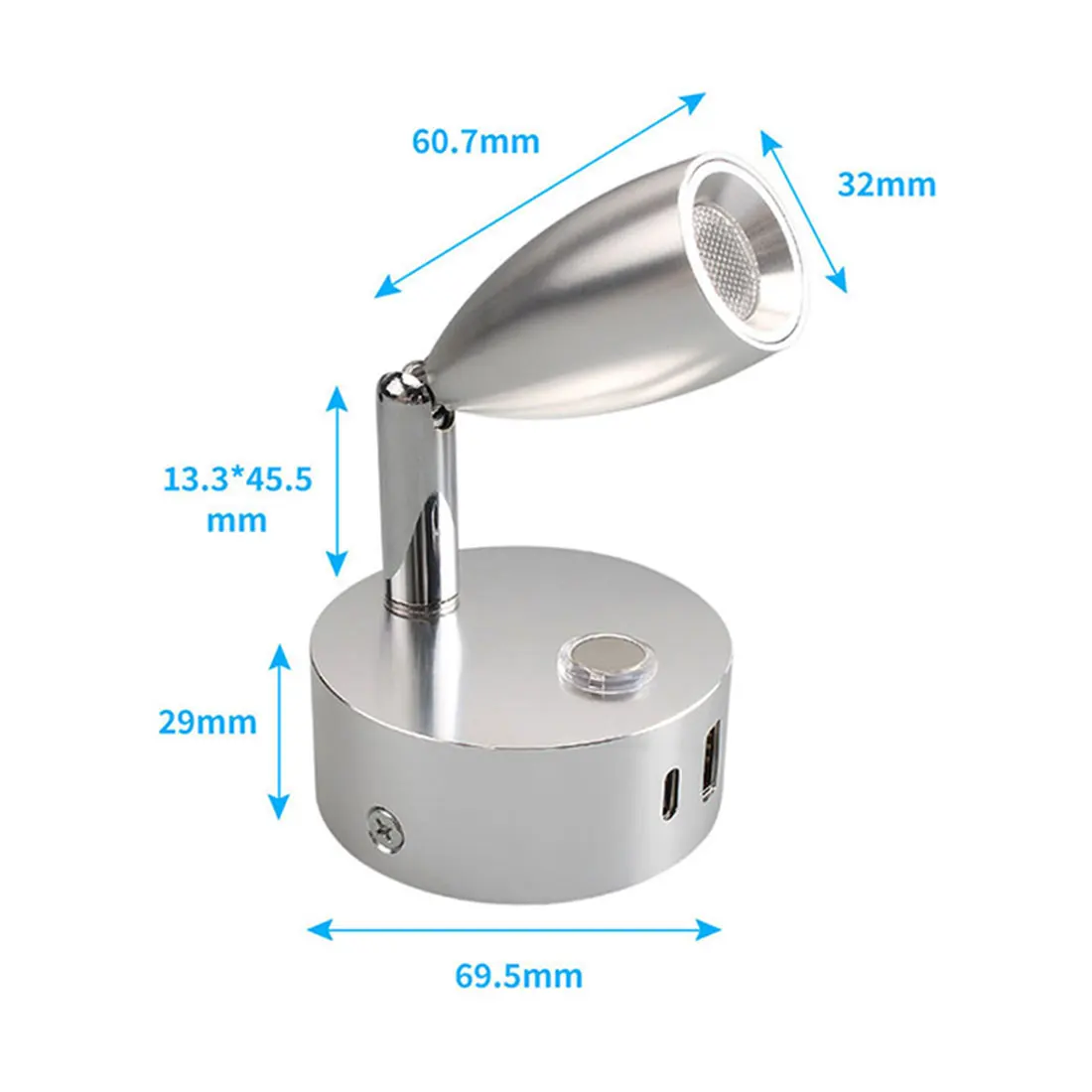 Imagem -02 - Usb tipo c Led Dimmable Spotlight com Porta de Carregamento Usb Pequena Luz de Leitura Lâmpada Quente para Navio rv dc 12v 24v