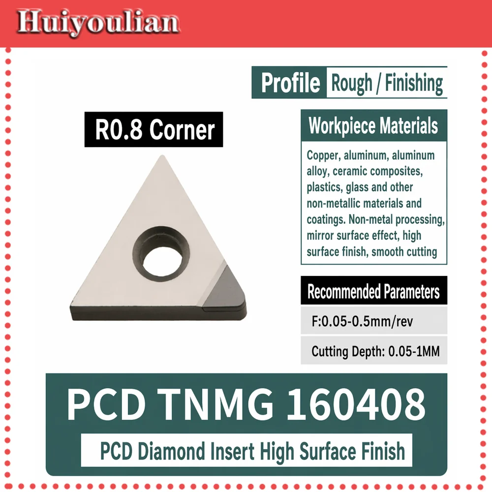 TNMG PCD Diamond Insert R0.2-0.8 CNC Lathe Tool for Aluminum Copper Mirror Finish High Gloss Turning Insert