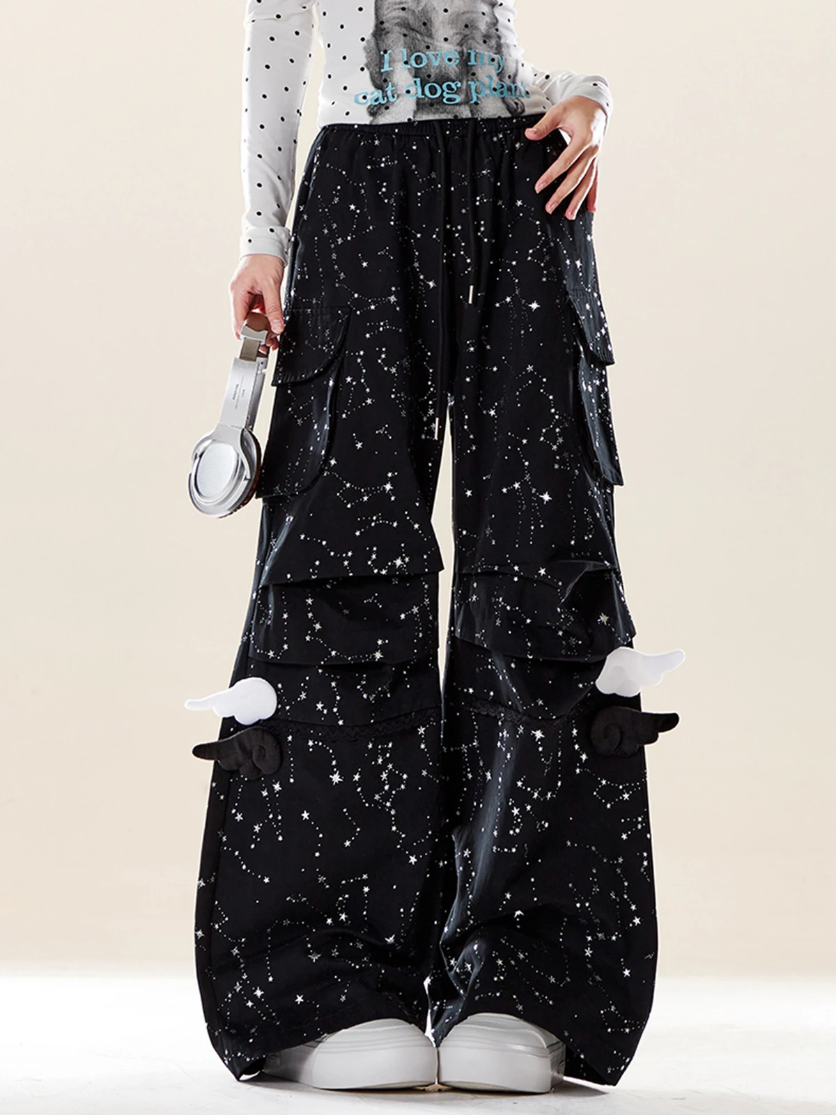 

Брюки ENJOG Creative Wings Utili с высокой талией, свободные, широкие, повседневные, для женщин, осенние, хлопковые, прямого кроя