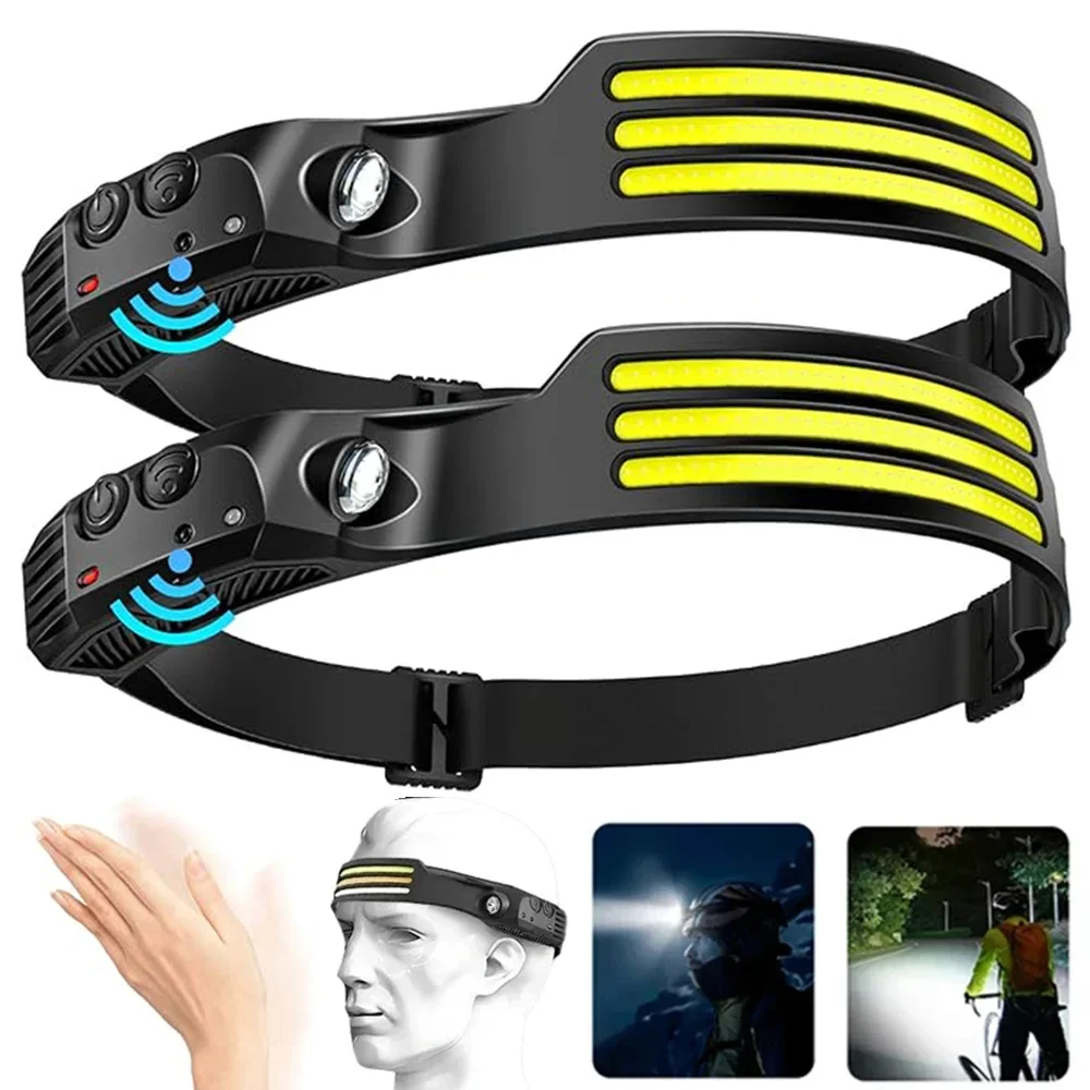 Induction COB+LED Head Flashlight USB Rechargeable Headlamp with Built in Battery Portable Camping Fishing Outdoors Work lights