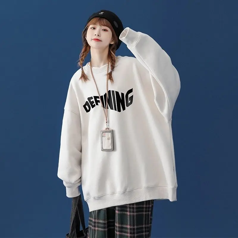 Fashion Printed Letter Loose Casual Sweatshirts Female Clothing 2023 Autumn Winter Oversized All-match Tops Korean Sweatshirts