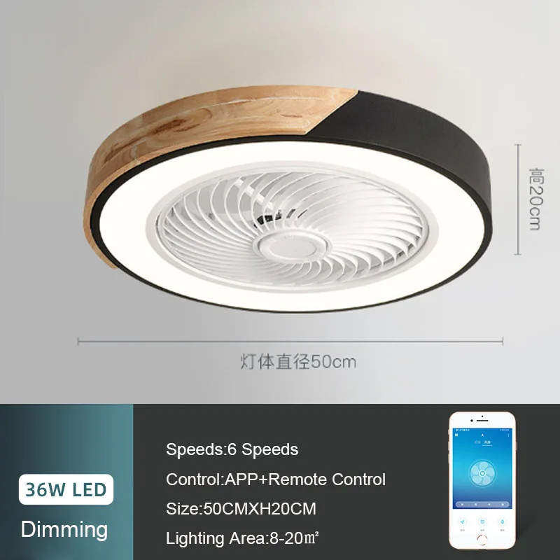 52CM Plafondventilator Lichtlamp 220V APP + Afstandsbediening Fans Slaapkamer Eetkamer Houten plafondventilator met verlichting DC Groene plafondventilator