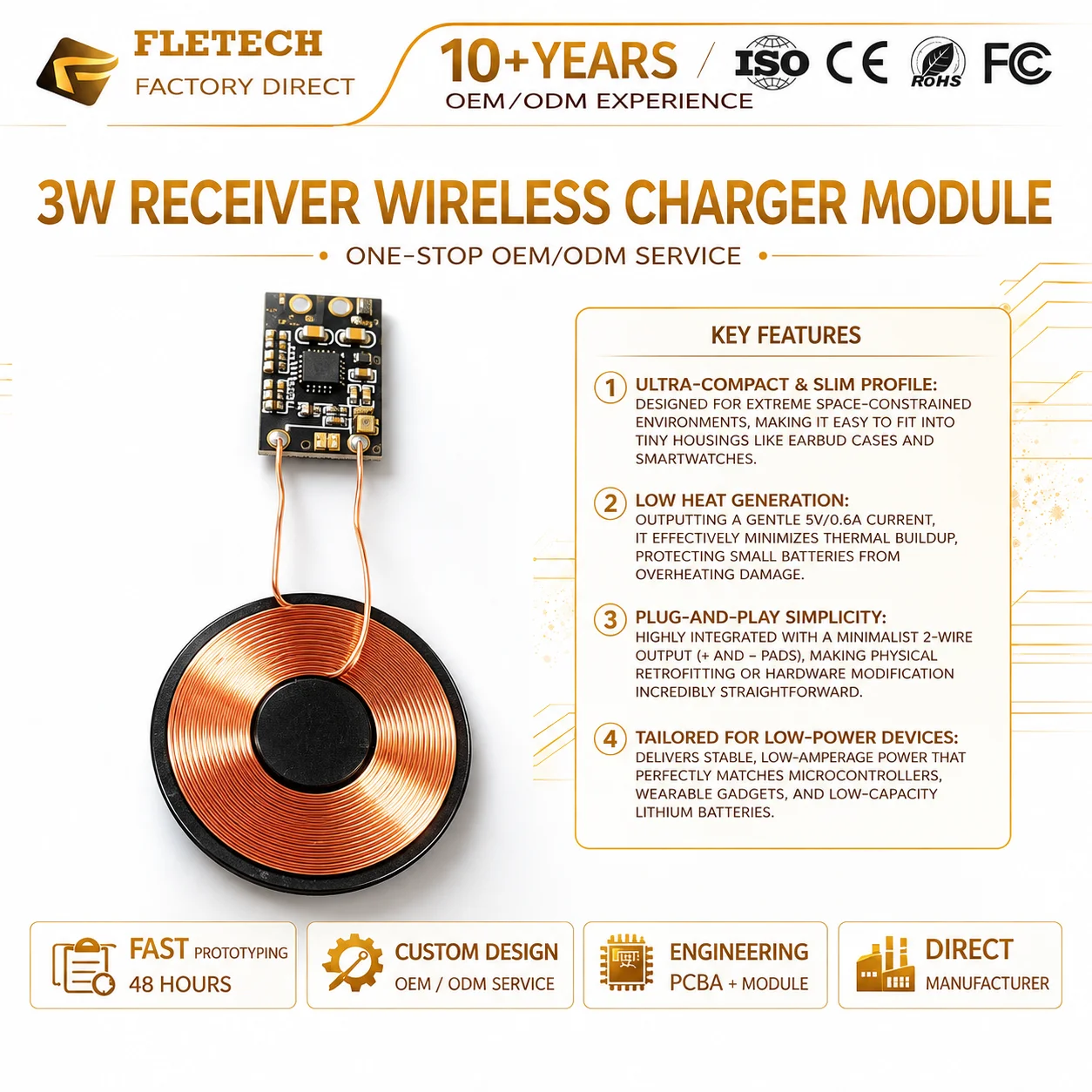 3W 600mA Wireless Charging Receiver Module 5V Wireless Charging Inductive Coil Circuit Board DIY