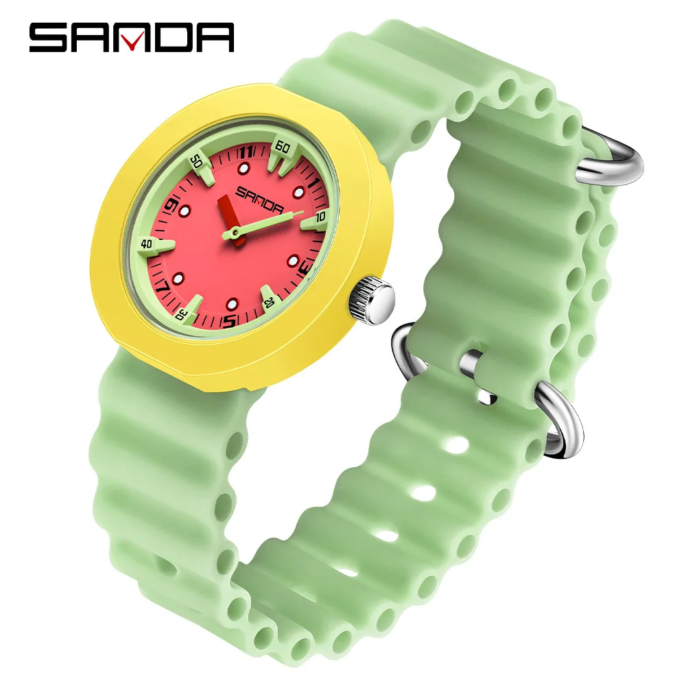 SANDA2025 new children's watch, girls' watch, waterproof Japanese movement, luminous scale, simple three-dimensional boys' watch