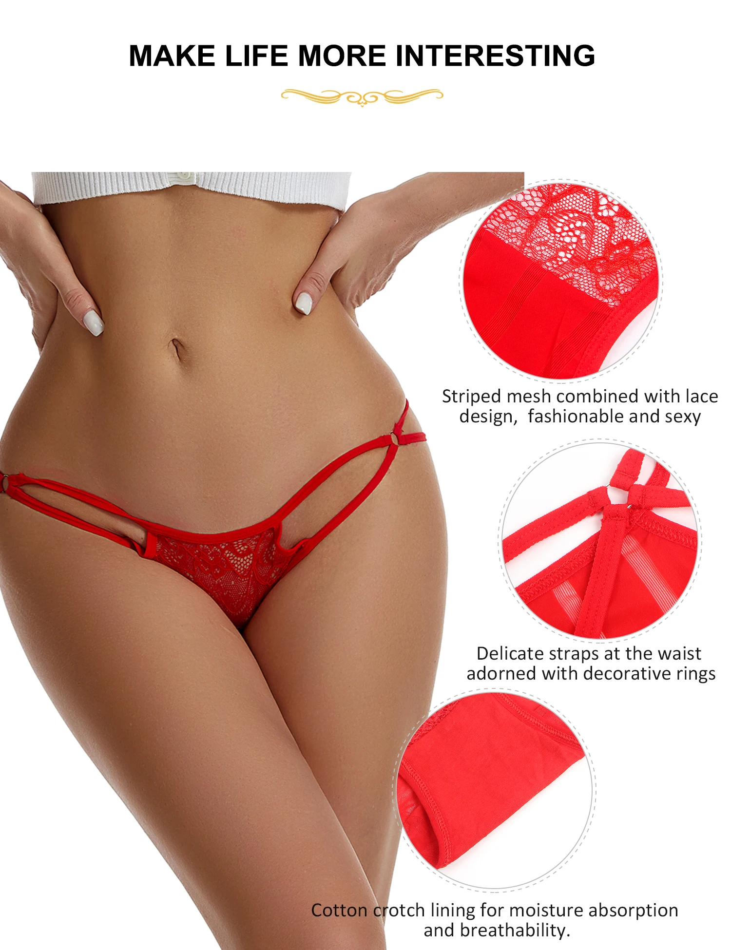 Comeondear Lingerie Womans Sexy Red Erotic Hollow Panties Mini T-back See Through Thong High Elastic Comfort Underwear Nightclub