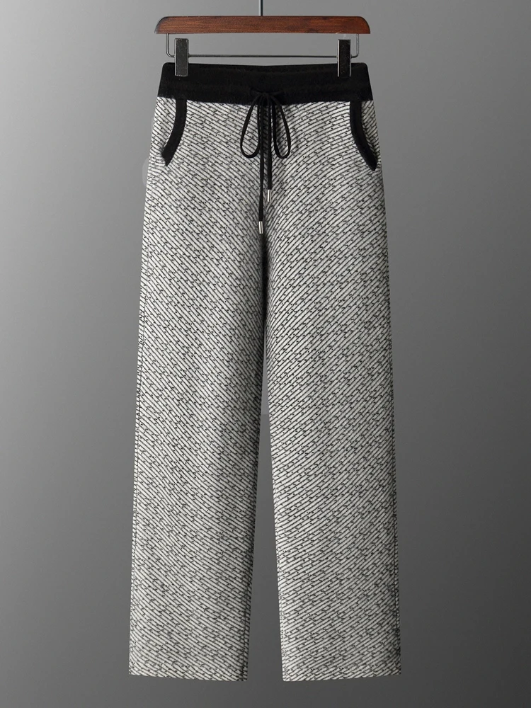 

Высококачественные стильные мужские повседневные брюки для осени и зимы, толстые прямые брюки из 100% мериносовой шерсти, вязаные, модные, новые, мягкие брюки