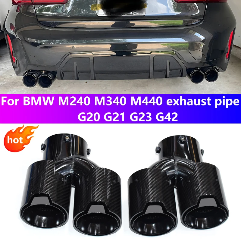 For 2019+ BMW G20 G21 M340i G23 M440 G42 M240 Exhaust Pipe Upgrade Carbon Fiber Black Muffler Nozzle Tip Exhaust Head