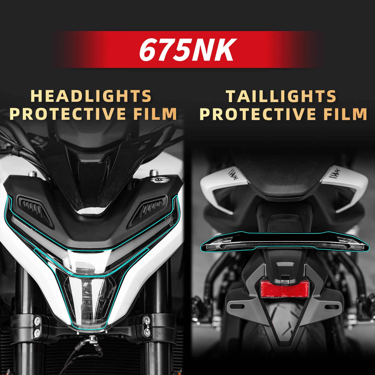 ل CFMOTO 675NK دراجة نارية ملحقات المصابيح طبقة رقيقة واقية شفافة الدراجة العلوي والضوء الخلفي تجديد ملصقات مائي