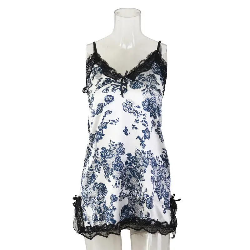 Women Nightdresses Halter Lace Sexy V-neck Sleepwear Female Sleeveless Nightwear Hot Erotic Sleep Nightdress For Ladies