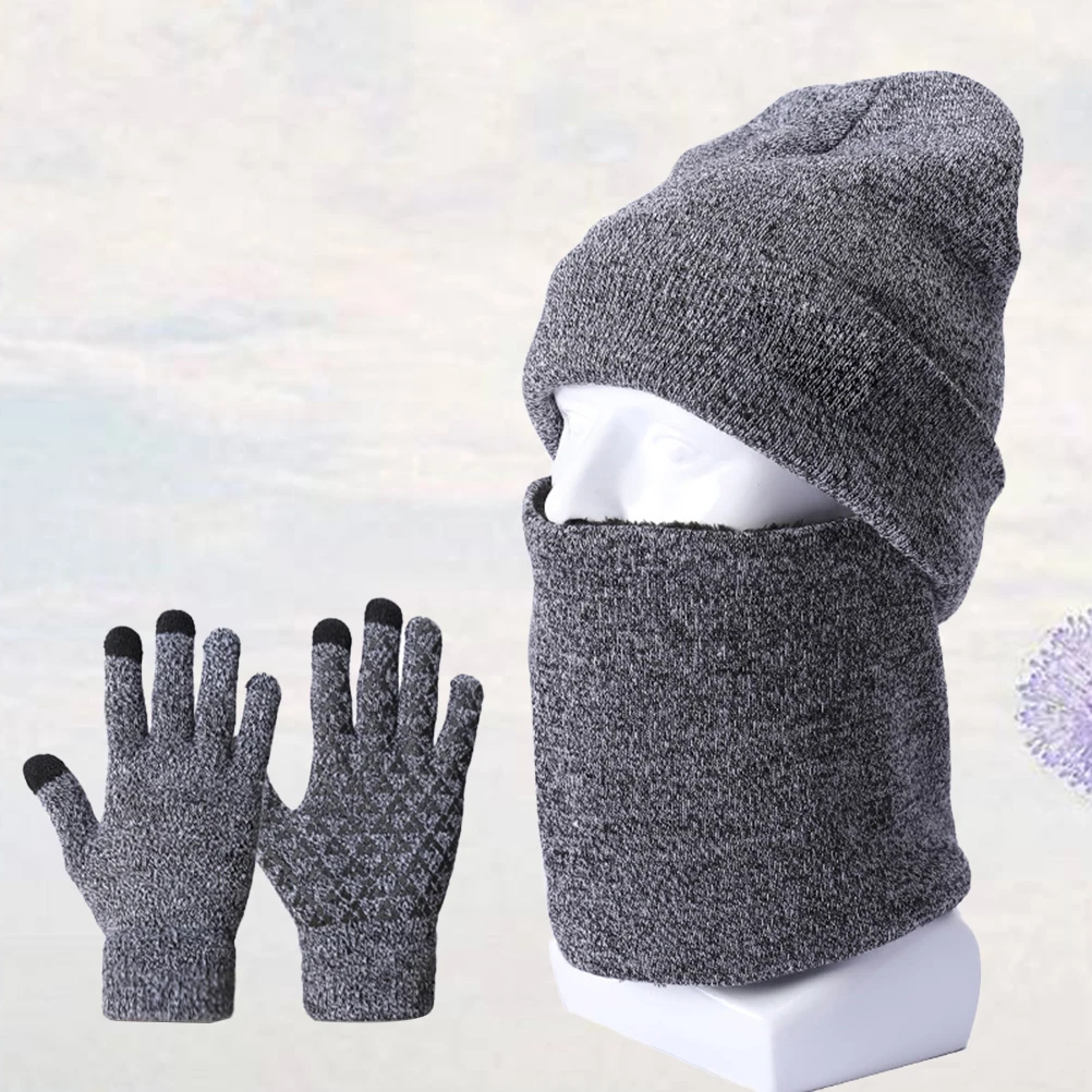 

Windproof Hood Scarf Gloves Three-piece Set Hat and Neck Warmer Women's Beanie Hats Cool Knitted