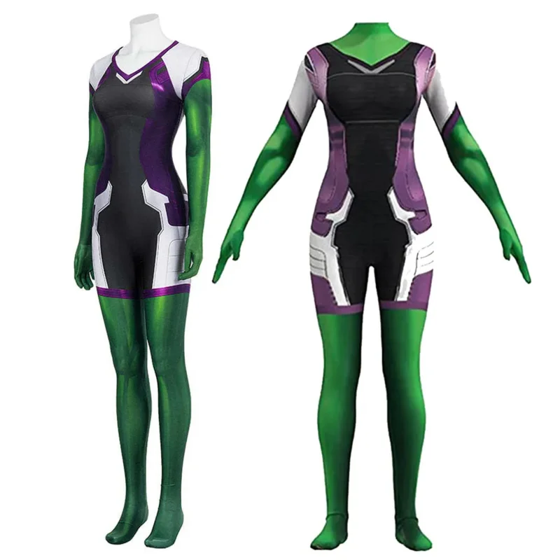 Ela Hulkgirl Cosplay Traje para Adultos e Crianças, Macacão Sexy Feminino, Female Superhero Costume, Zentai Suit, Bodysuit, Party Cos