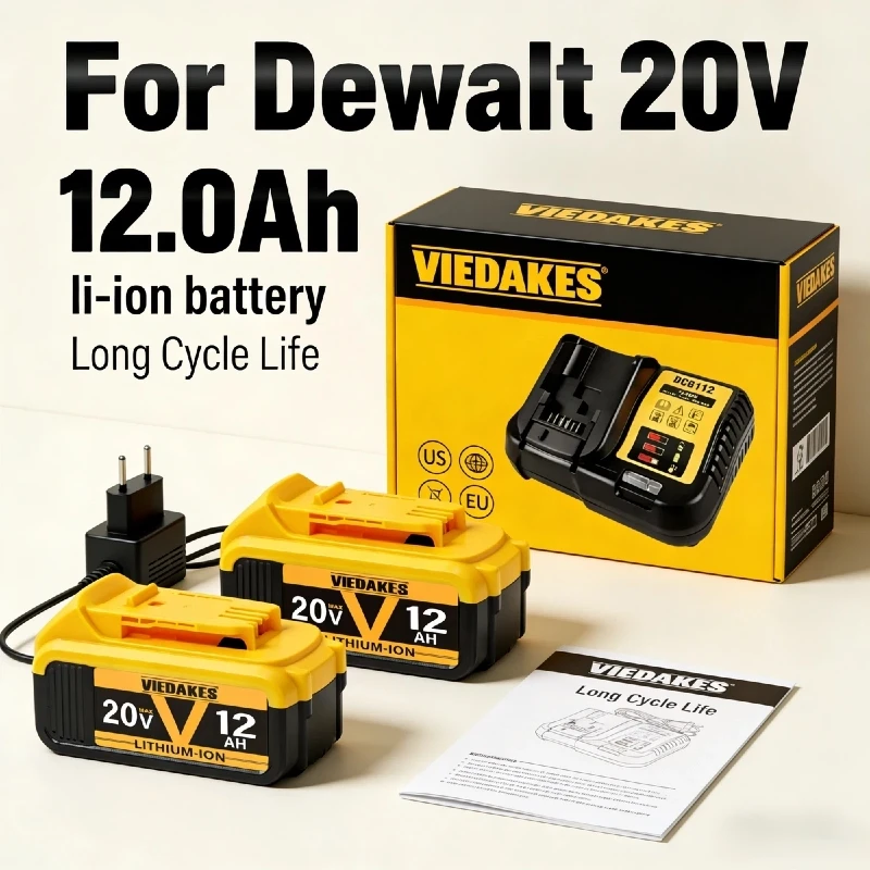 Original For DeWALT 20V Battery, 8Ah 10Ah 12Ah, for DeWALT DCB606 DCB205 DCB206 DCB204 DCB182 Power Tool Battery