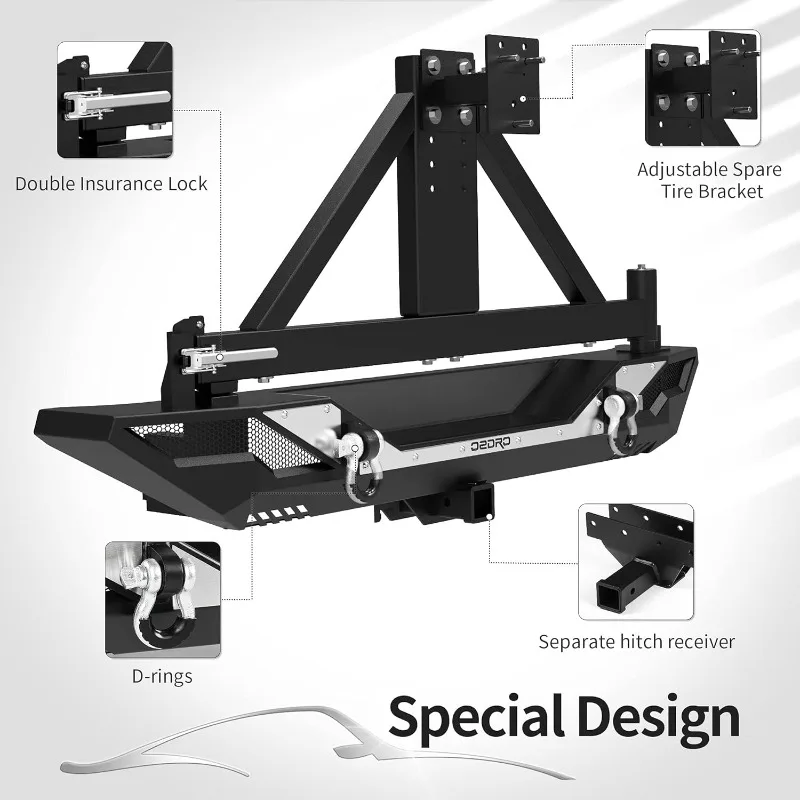 Tools.Rear Bumper w/Tire Carrier Compatible for 2018-2024  JL & Unlimited JLU (2/4 Doors), Full Width Back Bumper w/Hitch