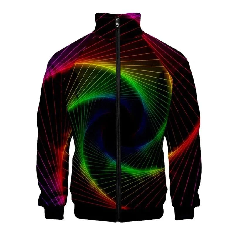 Men's Jackets Colorful Spiral Optical 3d Print Stand-Up Collar Jacket Fashion Spring Autumn Coat Oversized Zipper Men Outerwear