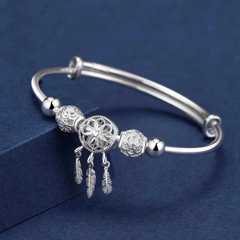 Simple Dream Catcher Silver Bracelet Female, Niche Individual Cold Wind Opening Bracelet Silver Bracelet