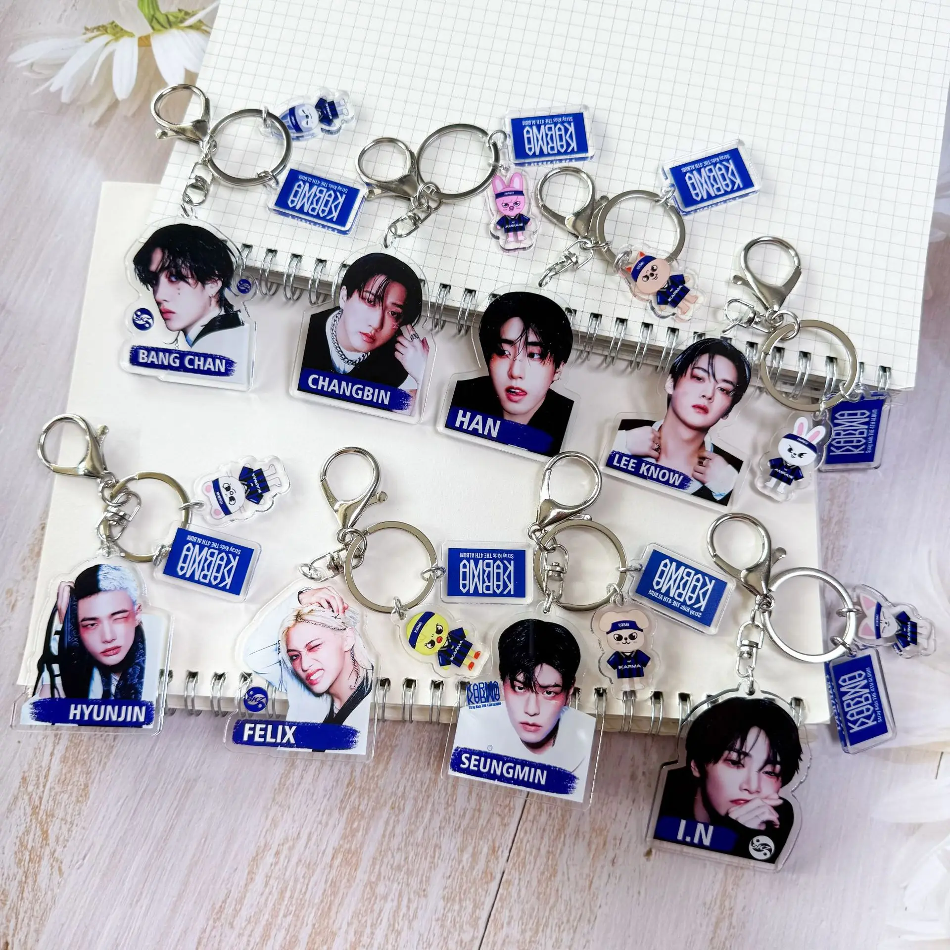 Chaveiro kpop StrayKids Álbum regular KARMA Lee Yong-Bok Conjunto de acessórios acrílicos circundantes de 3 peças