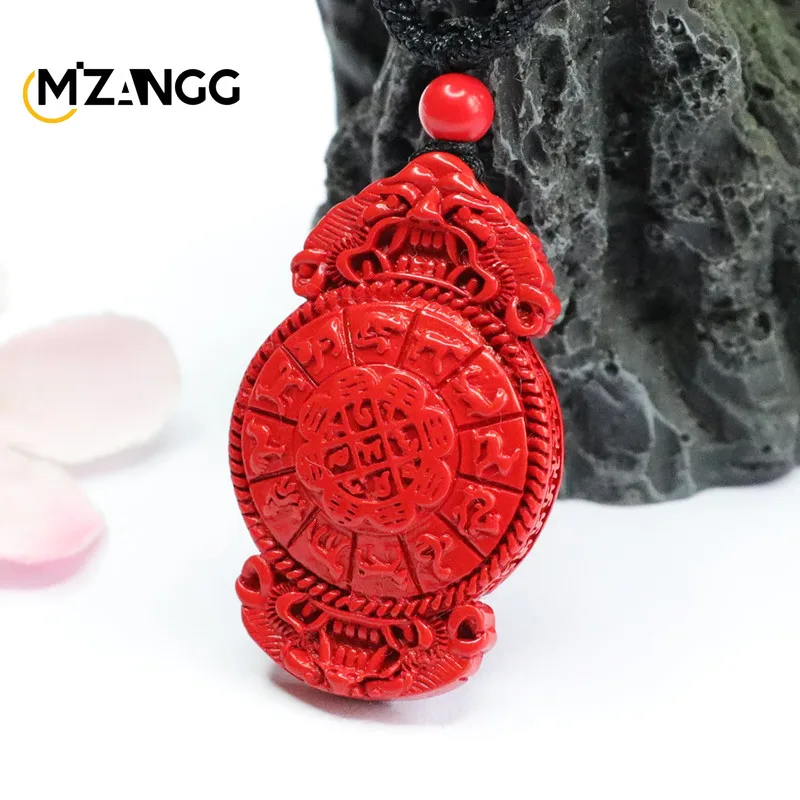 Naturalny czerwony piasek cynober dziewięć pałacu osiem trygramów wisiorek męski i damski Feng Shui naszyjniki moda biżuteria Amulet prezenty — zdjęcie 5