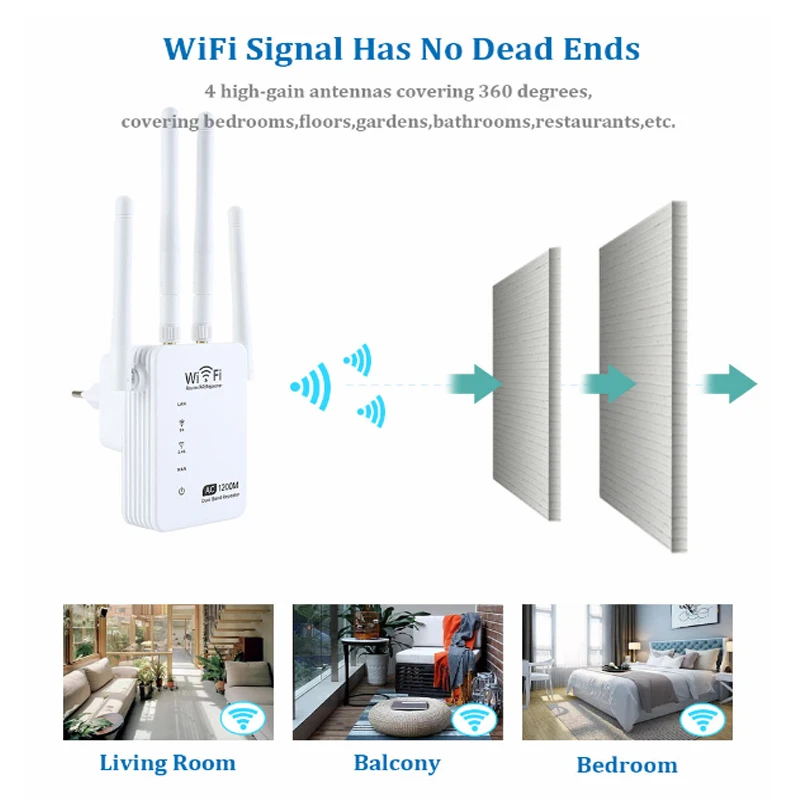 KuWfi 5G Wifi Repeater Dual Band 1200Mbps AP Router Wifi Signal Amplifier Wireless Wi-fi Extender Long Range Signal Booster