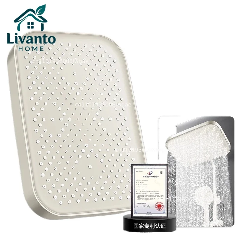 

Ceiling-mounted shower head, shower head with increased pressure, large overhead shower head, large water output for bathing