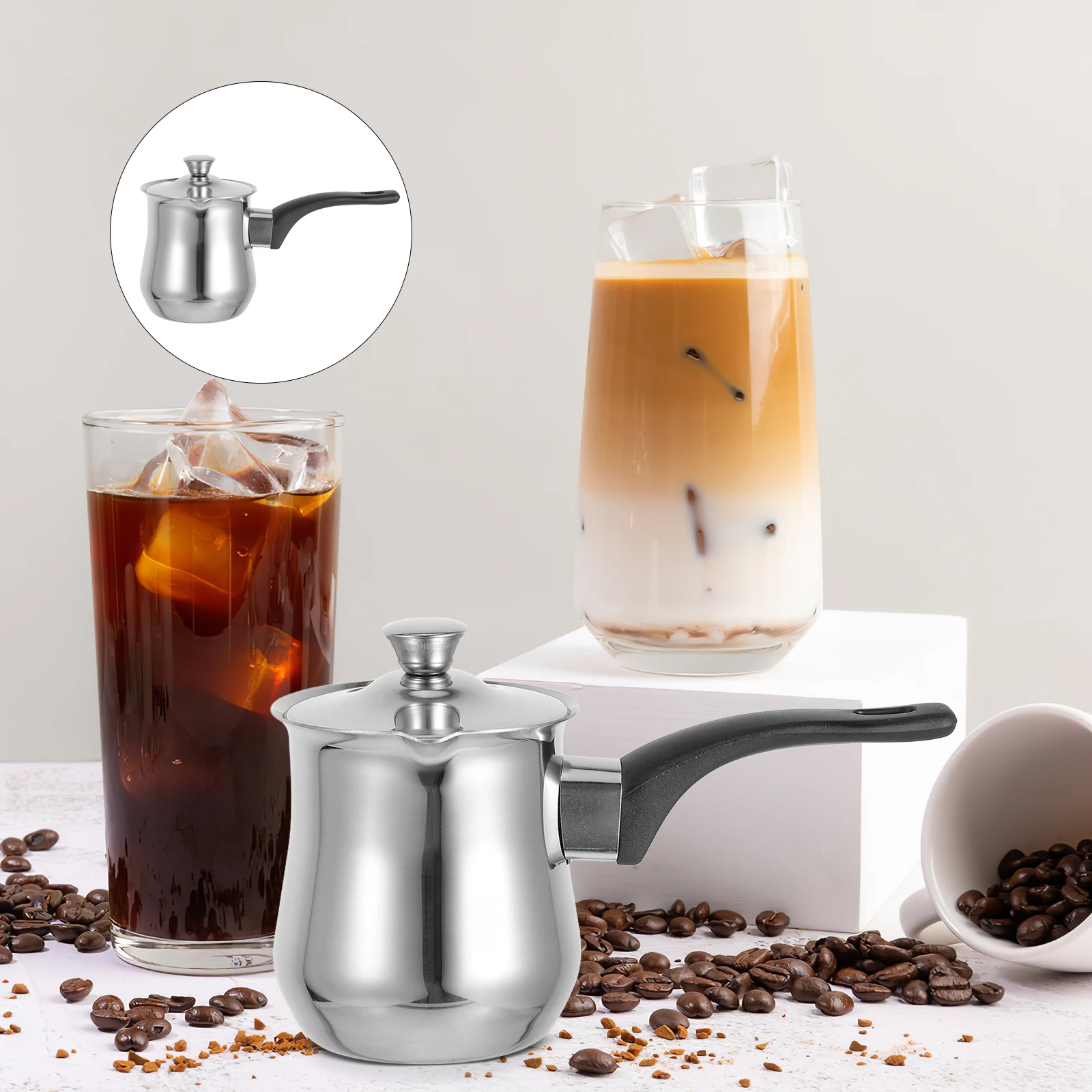 

Stainless Steel Turkish Coffee Pot Frothing Pan Small Saucepan Stove Top Coffee Maker for Home Office Camping Use