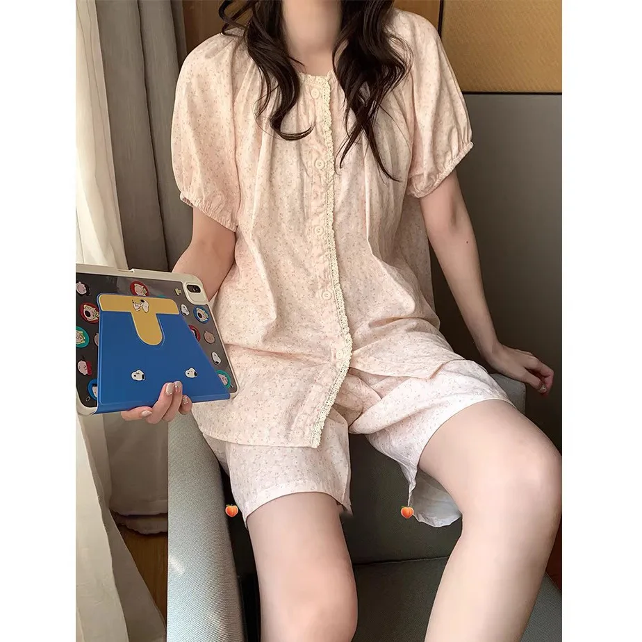 

Floral Pajamas Women's Summer Cloud Cotton Short-sleeved Set High-end Sweet Loungewear
